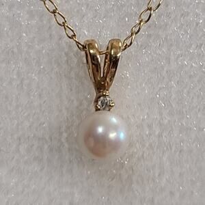 Caco 14K Gold Children's Pearl & Diamond Necklace